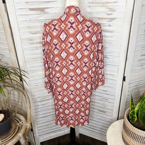 KNOX ROSE Women's Open Front Kimono Top Mauve Pink Diamond Print Med Large - Picture 4 of 12